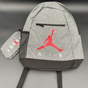 Air Jordan Backpack w/ Pouch Pencil Case Gray & Black Carbon Heather Large Size